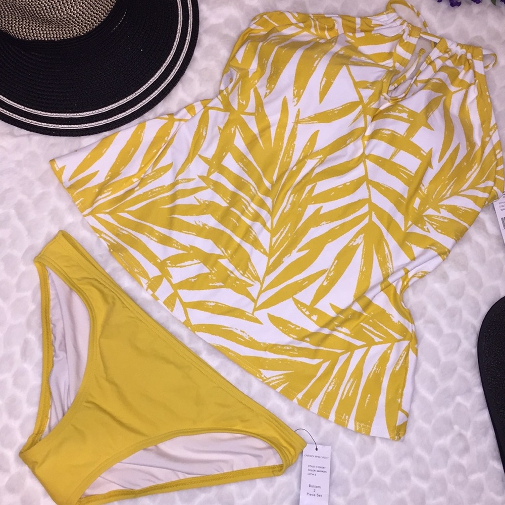 Carmen Marc Valvo Yellow Bamboo Swim Suit NEW